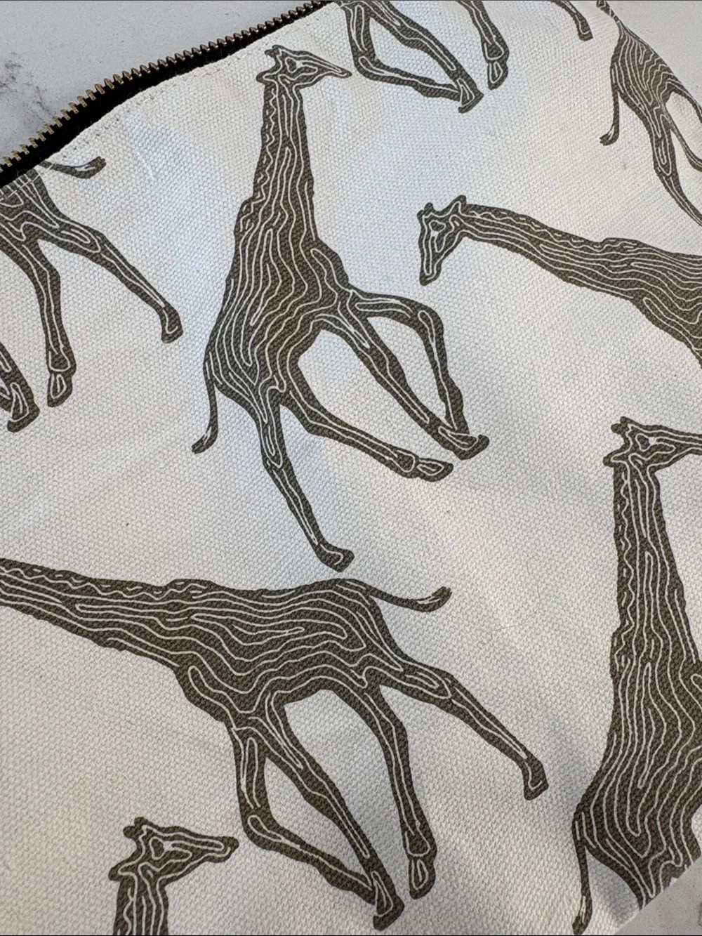Rock Flower Paper Ivory White Grey Giraffe Print Canvas Large Pouch Cosmetic Bag